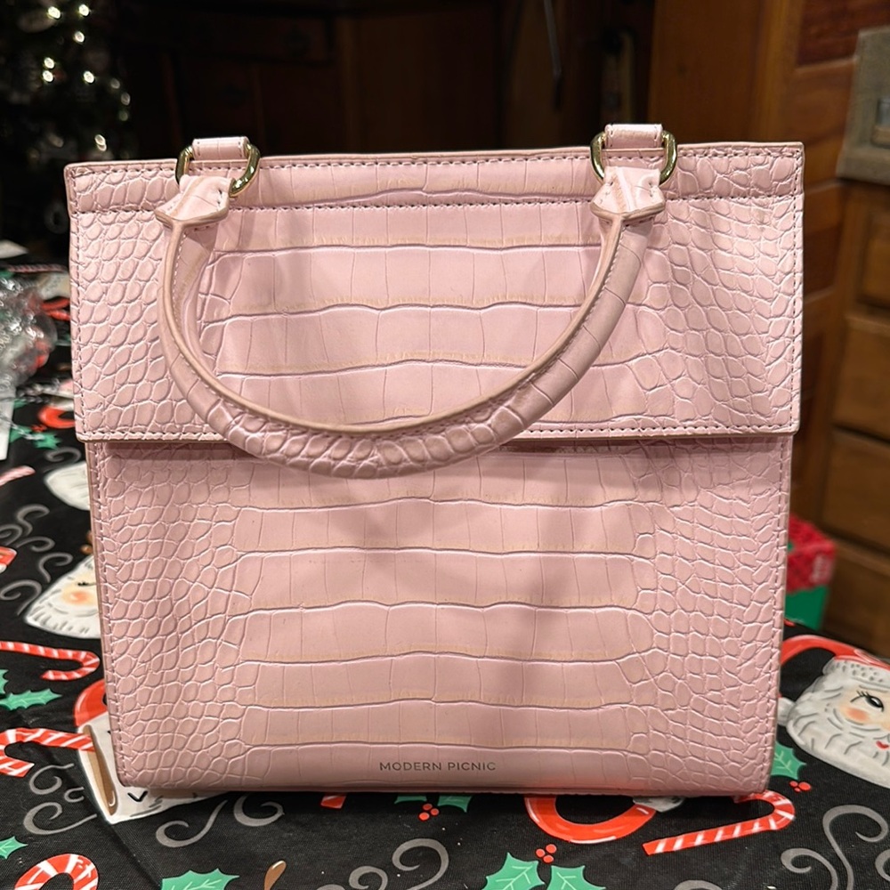 Pink Crocodile Textured Tote Bag